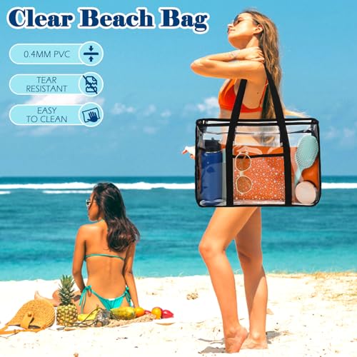 Fammart Clear Beach Bag for Women, Large Pool Tote Cruise Vacation Essentials - Zipper Closure, Waterproof, Sandproof
