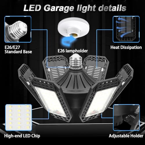 AUDLES 2 Pack Garage Lights, 200W 20000LM 6500K LED Shop Lights, Garage Light Ceiling Led with 6+1 Deformable Panels, Scre...