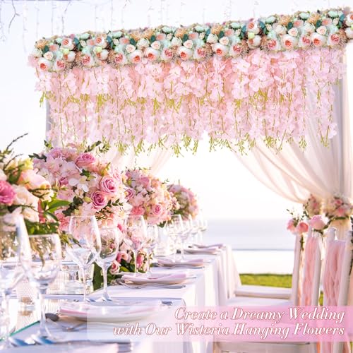 Waipfaru 12 Pack Hanging Wisteria Flowers, 3.6 Feet Light Pink Artificial Flowers, Fake Wisteria Vines for Bedroom Wedding...