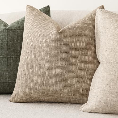 Foindtower Set of 2 Decorative Textured Burlap Linen Throw Pillow Covers Farmhouse Boho Cushion Cover Solid Accent Pillowc...