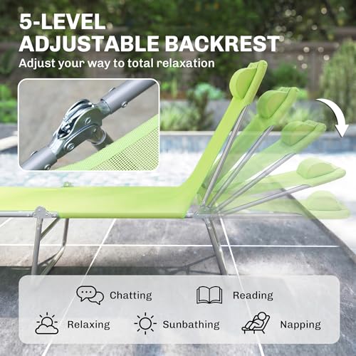 Outsunny Folding Chaise Lounge Pool Chairs, Outdoor Sun Tanning Chairs with Pillow, Reclining Back, Steel Frame & Breathab...