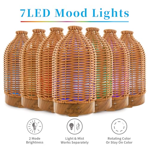 VICTORIA AROMA Essential Oil Diffuser - Multifunction Aromatherapy Diffuser 7 LED Color Changing Light 100ML Rattan Diffus...