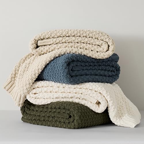 EVERGRACEHOME Chunky Chenille Knit Throw Blanket for Couch, Soft Luxurious Moss Stitch Chair Blankets for Bed, Cozy Decora...