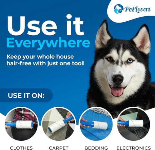 PetLovers Extra Sticky Lint Roller Mega Value Set 450 Sheets for Pet Hair Removal and Clothes, Dog and Cat Lint Remover 5 ...