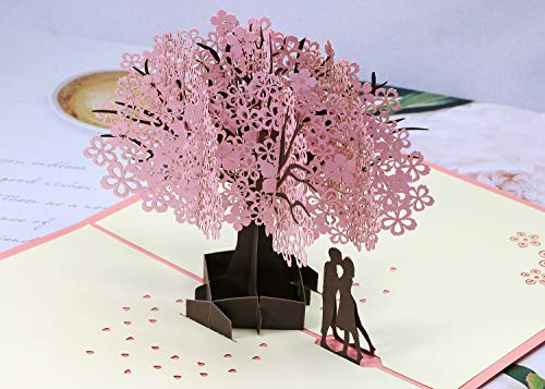 PENTA ANGEL Handmade Cherry Blossom Card Pop Up 3D Flower Romantic Love Letter Greeting Anniversary Wedding Valentine Birt...