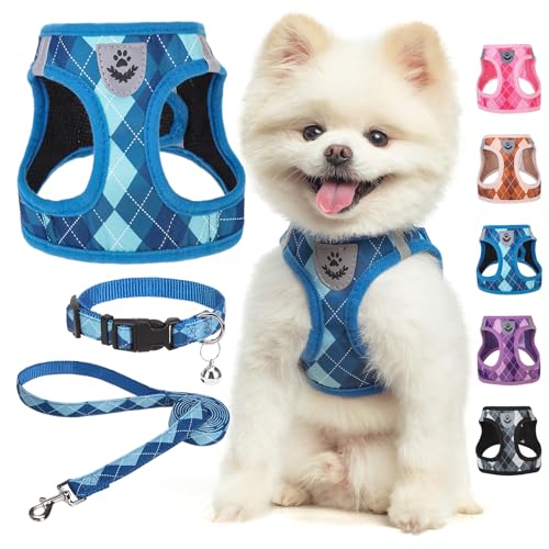 SCENEREAL Small Dog Harness and Leash Collar Set, Step in No Pull Soft Mesh Dog Harnesses for Small Medium Sized Dogs Pupp...