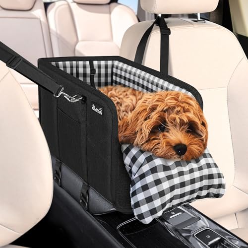 SlowTon Console Dog Car Seat - Portable Dogs Armrest Booster Seat for Small Dog, Anti-Collapse Pet Car Seat with Soft Cush...