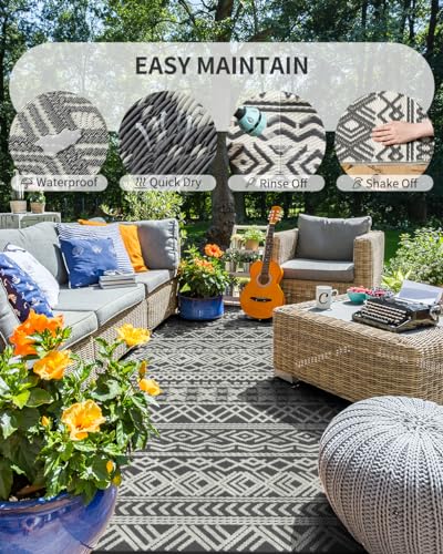 MontVoo Outdoor Rug Carpet Waterproof 5x8 Outdoor Patio Rug Mat Reverisble Plastic Straw Outdoor Rug for RV Camping Picnic...