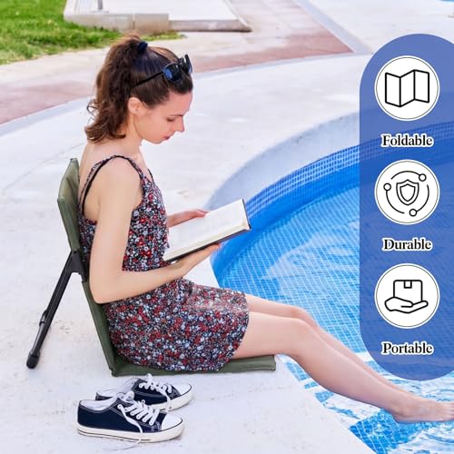 Yalikop 4 Pcs Foldable Seat for Poolside Chairs with Bag Portable Outdoor Beach Chairs with 30" x 60" Stripe Pool Beach To...