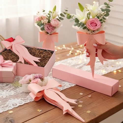 Lerheedi 24 Pcs Flower Bouquet Holder Mother's Day Single Rose Bow Theme Bags DIY Flower Wrapping Paper for Wedding Valent...