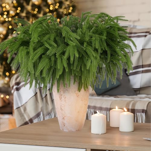 Rowfad 24 Pcs Artificial Norfolk Pine Branches, Faux Norfolk Pine Stems DIY Crafts Faux Christmas Norfolk Pine Branches fo...