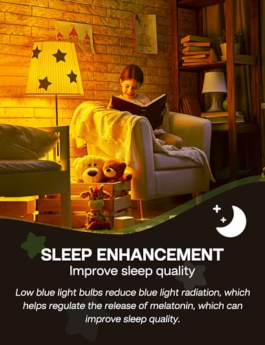 Eastiya Amber Light Bulbs for Sleep: 9W Amber Warm 1800K, Blue Blocking Dim Bulbs 60W Equivalent, E26 Bulb for Mood Soothi...