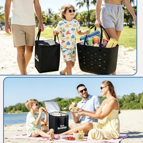 PoVwlty Rubber Beach Tote Bag with Insulated Cooler Bag, Waterproof Sandproof Pool Bag for Beach, Travel- Perfect for Summer