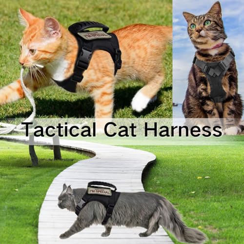 Tactical Cat Harness and Leash Set Soft Mesh Adjustable Large Cat Vest with Rubber Handle Easy to Control for Large Cat Sm...