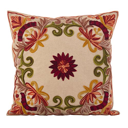 SARO LIFESTYLE Embroidered Floral Design Cotton Poly Filled Throw Pillow, 18", Multi