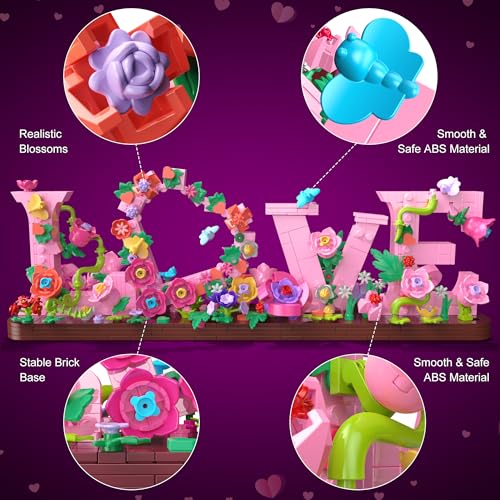Booyuer Flower Building Set for Love, 791PCS DIY Romantic Floral Brick Kit, Graduation Gift, School Desk Decor, Room Decor...