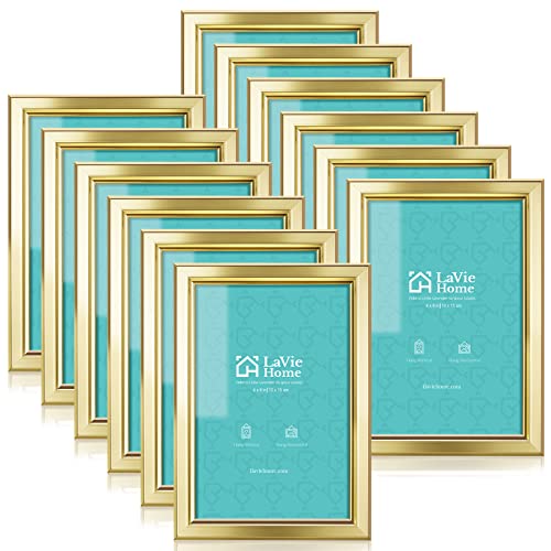 LaVie Home 4x6 Picture Frames (12 Pack, Gold) Simple Designed Photo Frame with High Definition Glass for Wall Mount & Tabl...