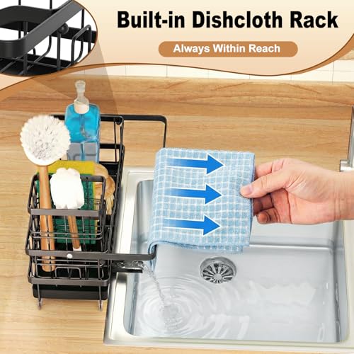 GUUKAR Sponge Holder for Kitchen Sink, Self-draining Sink Organizer with Towel Rack and Brush Holder, Metal Kitchen Sink O...
