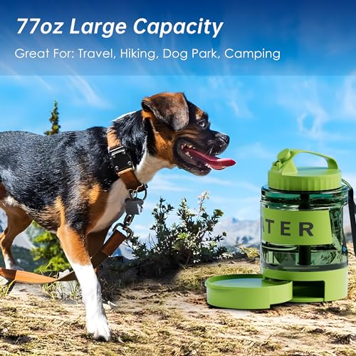 77oz Dog Water Dispenser, Camping Essentials, Large Travel Bottle with Pull-Out Drinking Bowl, Portable Beach Accessories,...