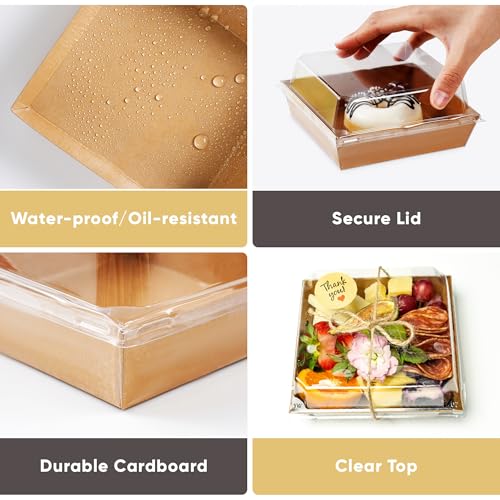 Leafiew 50 Pack Small Charcuterie Boxes with Clear Lids - To Go Paper Mini Charcuterie Box, Disposable Food Containers, 5I...