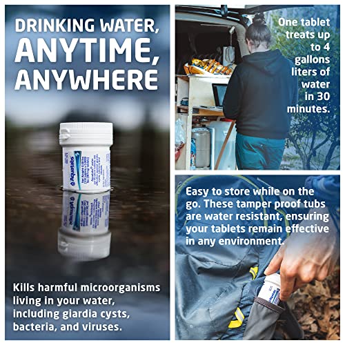 Aquatabs Water Purification Tablets (397mg, 100 Pack). Water Filtration System for Camping, Boating, Emergency Water, Surv...