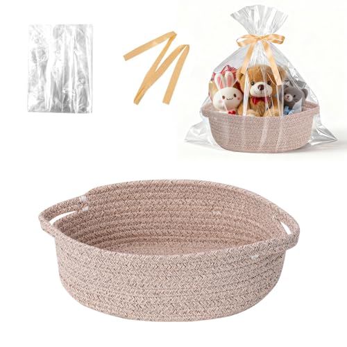 LWYMX Basket for Gifts Empty, Small Woven Basket with Bags and Ribbons, Baby Toy Baskets with Handles, Wicker Storage Bin ...