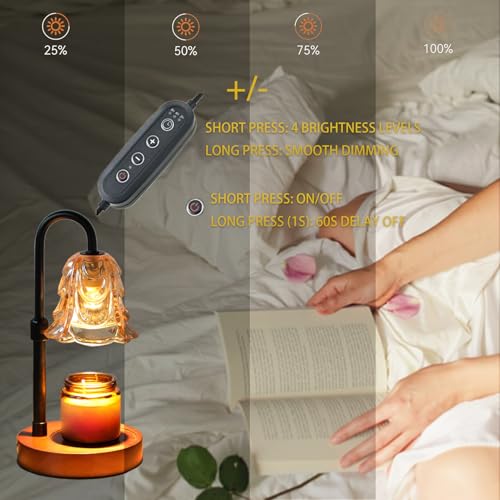 Zholp Dimmable Candle Warmer Lamp with Timer, Adjustable Height, 2 Bulbs - Wax Melt Warmer for Scented Wax and Jar Candle...
