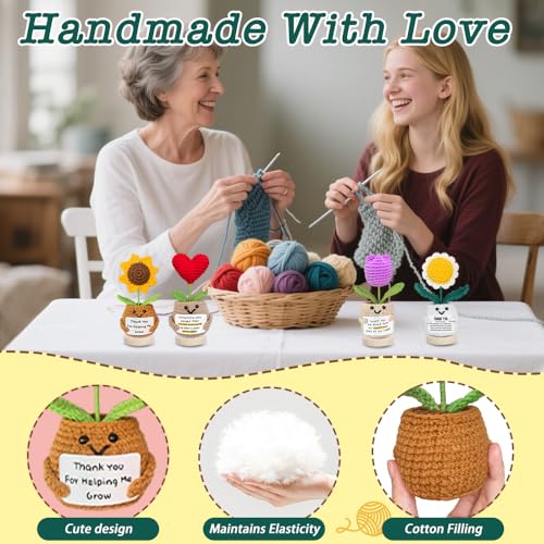 Teacher Appreciation Gifts,Emotional Support Crochet Sunflower Flowers Plants, Thank You for Helping Me Grow, Thank You Gi...