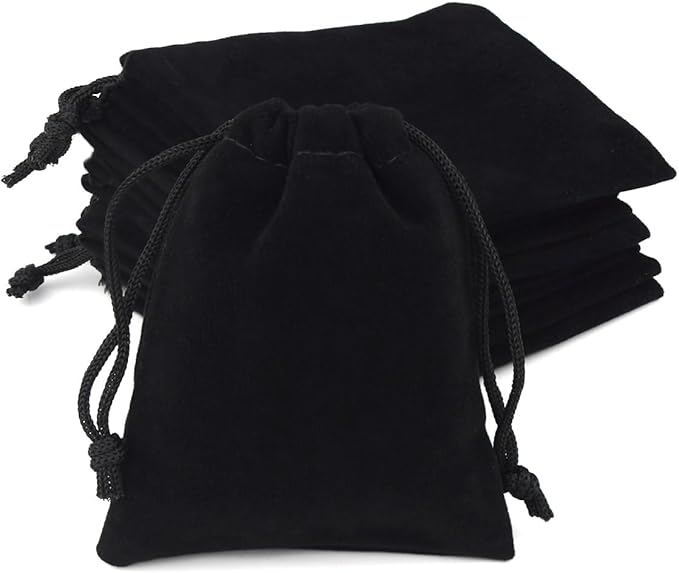 10 Pieces Velvet Drawstring Jewelry Pouches - Gift Bags for Wedding Party Favors, Candy, Christmas - Small Cloth Bags (Black)