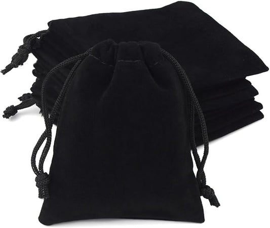 10 Pieces Velvet Drawstring Jewelry Pouches - Gift Bags for Wedding Party Favors, Candy, Christmas - Small Cloth Bags (Black)