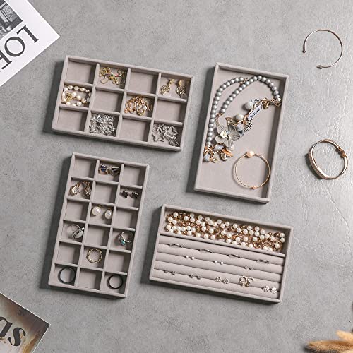 Frebeauty Jewelry Organizer Tray,Stackable Velvet Jewelry Trays,Drawer Inserts Earring Organizer For Women Jewelry Storage...