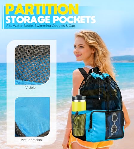 RUENVUE Mesh Swim Bag Drawstring Backpack 20L, Swim bags for Swimmers Equipment & Summer Essentials Mens and Women, Beach ...