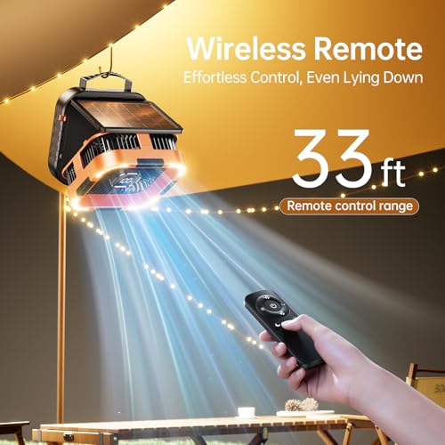 KIMMOO Solar Camping Fan with Light-10000mAh Rechargeable Portable, 6 Speeds, Digital Display, Timer, 120° Oscillation, Co...