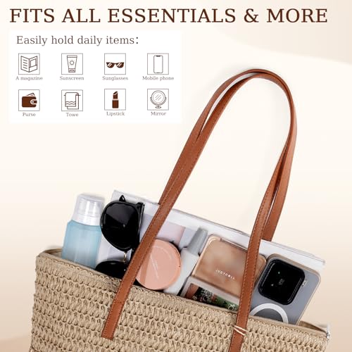 iSamzan Straw Tote Bag for Women: Handwoven Beach Purse with Cutout Design for Travel & Pool Day | Lightweight, Shopping, ...