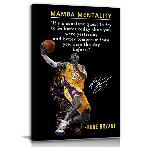 Kobe Bryant Inspirational Poster Canvas Wall Art • Mamba Mentality Quote Canvas Wall Art • Basketball Player Sports Home D...