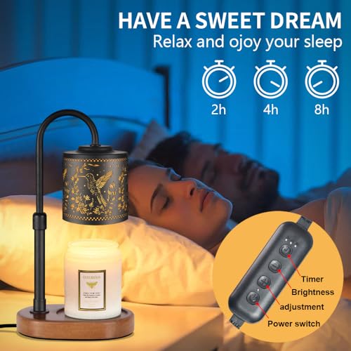 copinpin Dimmable Candle Warmer Lamp with Timer Adjustable Height for Scented Jar Candles Electric Candle Wax Melt Warmer ...