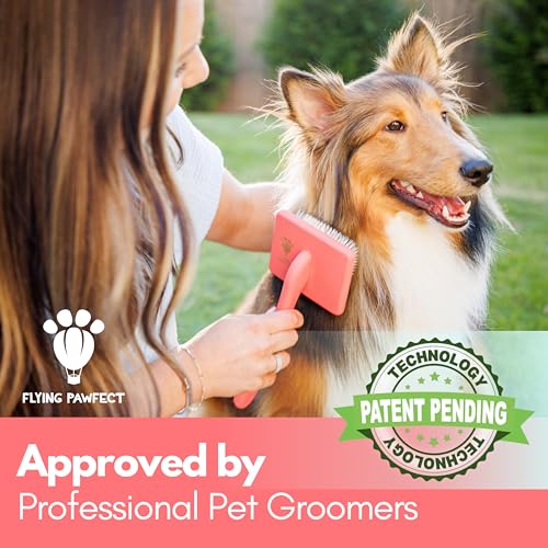 Flying Pawfect Dog Slicker Brush for Grooming Pet Hair - Best Slicker For Poodle & Golden Doodle - Long Haired Tool For Do...