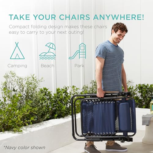 Best Choice Products Set of 2 Adjustable Steel Mesh Zero Gravity Lounge Chair Recliners w/Pillows and Cup Holder Trays - B...