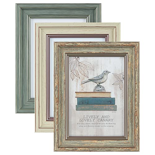 XUANLUO 3 Pack 5x7 Inch Picture Frames Farmhouse Rustic Vintage Distressed Wood Grain Photo Frame with HD plastic cover fo...
