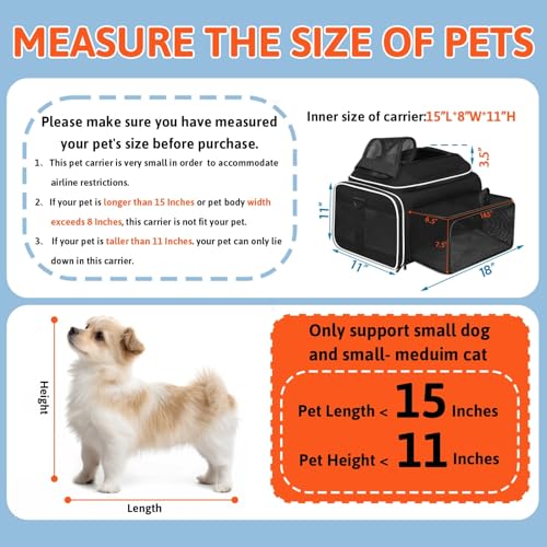 Petskd Top and Side Expandable Pet Carrier 18x11x11 Inches Delta United Airline Approved, Soft-Sided Carrier for Small Cat...
