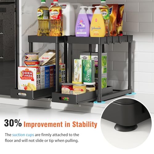 POUGNY 2 Pack Pull-Out Storage Organizers, Under Sink Organizer and Storage for Bathroom & Kitchen,Multi-Purpose Under Cab...