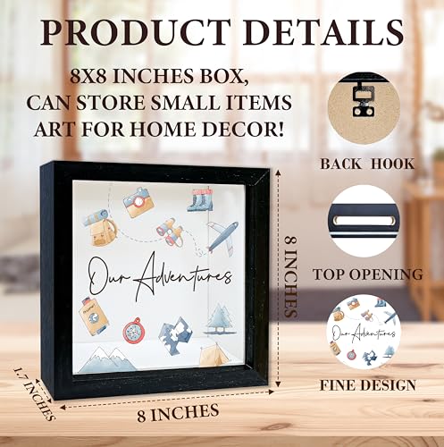 HRIOROII Shadow Box With Slots, Our Adventure Boxes Frame 8x8 Inches Decorations For Home Office, Keep Sake Box For Memori...