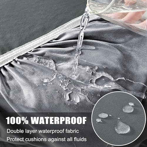 TOPYUMH Waterproof Patio Stretch Couch Cushion Covers, Outdoor Cushion Cover Replacement Sectional Sofa Protector, Furnitu...