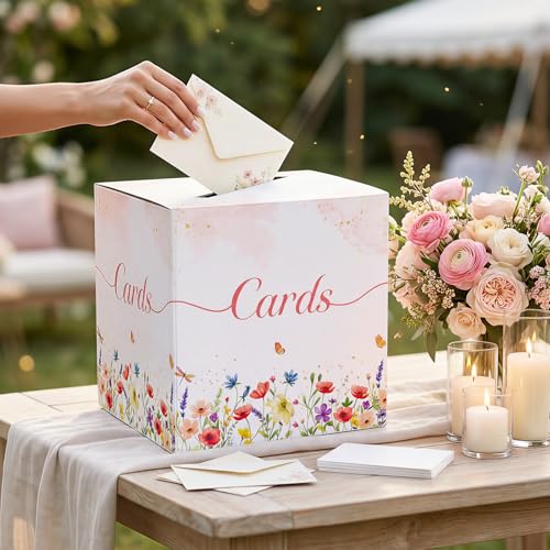 OurWarm White Wedding Card Box, Floral Paperboard Gift Card Box for Party Wedding Reception Decorations, Graduation Money ...