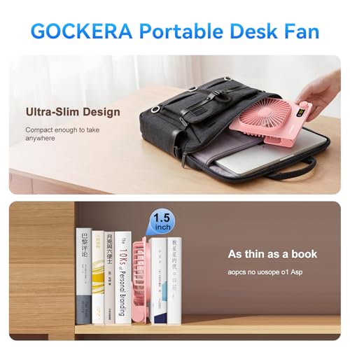GOCKERA Desk Fan, 6.61''Ultra-thin Battery Powered Fan with Powerful Wind,100 Speeds Adjustable&Digital Display,Timer,Ultr...