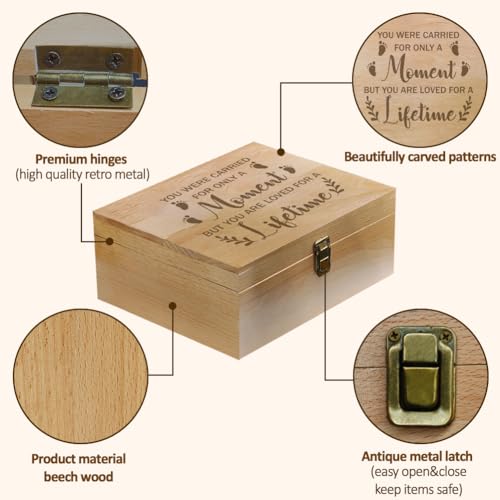 arricraft 1 Pc Wooden Memory Keepsake Box, Miscarry Memory Box with Hinged Lids for Baby Loss Memorial Gift Storage Box Ke...