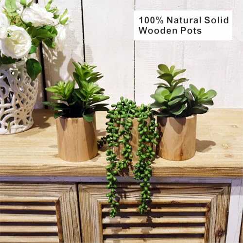 VINSUNI Artificial Succulents with Pots - Set of 3 Small Fake Plants for Aesthetic Room Decor - Realistic Mini Faux Greene...