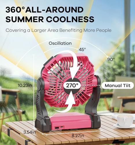 DOWILLDO 30000mAh Portable Battery Powered Camping Fan - with LED Light, Quiet Battery Operated, Camping Gear for Travel, ...