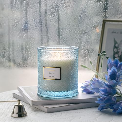 Rain Summer Scented Candles, 19oz Aromatherapy Candles Gifts for Women, Blue Luxury Large Decorative Candles in Glass, Nat...