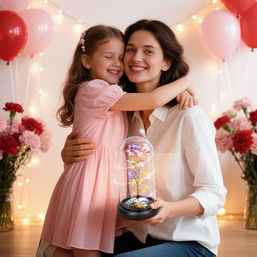Childom Mothers Day Flowers Gifts for Mom,Birthday Gifts for Women,Rotating Light Up Rose in A Glass Dome,Mothers Day Flow...